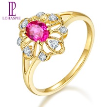 Lohaspie, бриллиантовые ювелирные изделия, натуральный рубин, твердое Желтое золото 18 карат, обручальное кольцо, тонкая фотография, для женского подарка 2024 - купить недорого