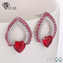 LXOEN-pendientes de lujo con forma de corazón y circonita roja, aretes de Color plateado con diseño de corazón, joyería de amor de cristal, 2018 2024 - compra barato