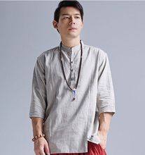 Camisa masculina de linho estilo chinês, camisa de meia manga casual para homens, 2016 2024 - compre barato