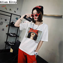 Alien Kitty Summer Short Sleeve T-shirt   Women Natural Color T shirts  T shirt Tops O-Neck  2018 Taste Print Character Casual 2024 - buy cheap