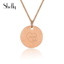 Stainless Steel Rose Gold Color Necklace Love Letters Small Cute Round Pendant Simple Style Woman Necklaces Dropshippig 2024 - buy cheap