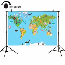 Fondo Allenjoy para estudio fotográfico elefante ballena pingüino vida silvestre mapa del mundo globo de aire caliente FONDO DE VIAJE sesión fotográfica 2024 - compra barato