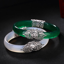 Jade bangles 925 sterling silver mosaic Chalcedony  pure luster women bangles palace jewelry classic elegant design nice gift 2024 - buy cheap