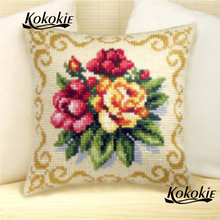 Decorative cushion mat handicraft embroidery yarn needlework set flower pattern throw pillowcase cross stitch pillow kits 2024 - buy cheap