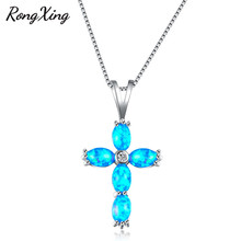 RongXing Lucky Cross Blue Fire Opal Pendant Necklaces for Women Vintage Fashion Silver Color Chain Necklace NL0102 2024 - buy cheap