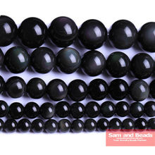 Free Shipping Natural Stone Black Obsidian Round Loose Beads 16" Strand 4 6 8 10 12 14MM Pick Size For Jewelry Making BOB05 2024 - buy cheap