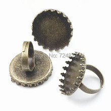 Bases de anillo con bisel en blanco, almohadillas de bandeja redonda de corona de 25mm, ajustes de anillo ajustables, tono de bronce antiguo 2024 - compra barato