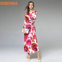Debowa 2018 New Fashion Spring Summer Maxi Dress Women Sexy V Neck Sashes Milk Silk Wrap Dress Female Vintage Slim Long Dress 2024 - buy cheap