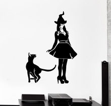 Witch Cat Pet Animal Halloween Witch Vinyl Wall Decal Christmas Party Children's Room Nursery Holiday Art Deco Mural  WSJ16 2024 - buy cheap