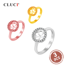 CLUCI 3pcs Silver 925 Women Round Adjustable Rings Zircon Pearl Ring Mounting 925 Sterling Silver Open Rings Jewelry SR2127SB 2024 - buy cheap
