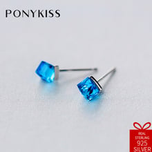 PONYKISS Office S925 Sterling Silver Geometric Sweet Fashion Sugar Cube Zircon Stud Earrings Women Party Jewelry Accessory Gift 2024 - buy cheap