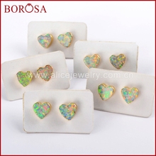 BOROSA 5Pairs Gold Color White Opal Heart Earrings Artificial Japanese Opal Studs Earring Jewelry for Women Lady G1631 2024 - buy cheap