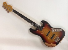 top quality QShelly custom tobacco/sunburst relic 4 strings old used vintage faded fretless jaco pastoruis electric bass guitar 2024 - buy cheap