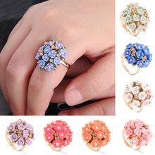 Обручальное кольцо для женщин, свадебные кольца с цирконом золотого цвета и кристаллами, женское цветное керамическое регулируемое кольцо с цветком, ювелирные изделия 2024 - купить недорого