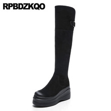 Shoes High Heel Thigh Wedge Winter Muffin Black Suede Slim Women Boots Flatform Over The Knee Brand Fur Genuine Leather Platform 2024 - buy cheap