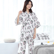 100% Cotton Kimono Pajama Japanese Women's Gauze Thin Pijama Mujer V-Neck Women Pajamas Set Three Quarter Pyjamas Home Clothes 2024 - buy cheap