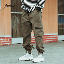 Nova harajuku algodão multi-bolsos estilo safari moda carga calças dos homens outono hip hop streetwear casual calças elásticas 2024 - compre barato