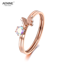 Aenine aço inoxidável 2 em 1 anéis buttfly cz cristal anel bonito rosa cor de ouro jóias para presente do dia dos namorados feminino ar18141 2024 - compre barato