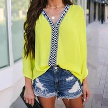 2019 Fashion Chiffon Blouse Women v neck blouses and shirts Woman neon yellow blusa Plus Size 5XL 2024 - buy cheap