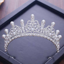 KMVEXO Gorgeous Wedding Tiara Simulated Pearls Jewelry Diadem Shiny Bridal Crown Queen Tiaras Rhinestones Crystal Hair jewelry 2024 - buy cheap