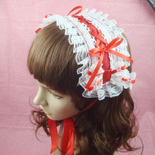 Princess sweet Lolita hairband Cosplay Lolita hair accessory ribbon bow white lace hair band young girl cos hair bonnet 2024 - buy cheap