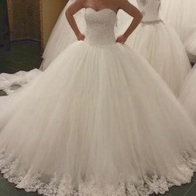 Elegant Sweetheart Ball Gown Wedding Dresses 2019 Shiny Sequins Long Lace Brid Dresses With Beaded Appliques Wedding Gown 2024 - buy cheap