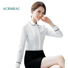 ACRMRAC New Women shirt Spring and autumn summer Long sleeve Solid color Black bars Patchwork Slim Business OL Formal Blouses 2024 - buy cheap