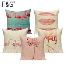 Pink flamingo gifts cover cushion Square home cushions Lovely pillow linen print decorative cushion covers Custom throw pillows 2024 - buy cheap
