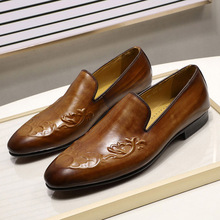 2019 Autumn Luxury Mens Loafers For Wedding Party Street Fashion Brown Genuine Real Leather Slip On Men Dress Shoes Formal Shoes 2024 - купить недорого