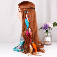 Banda para el pelo trenzada a mano, accesorios bohemios de viaje con plumas de pavo real, círculo para el pelo, adornos para el cabello 2024 - compra barato