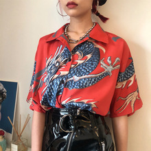 Chinês vintage voando dragão impressão amantes camisas casuais solto homem mulher casal camisa de manga curta verão harajuku bf blusa 2024 - compre barato