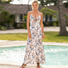Women Long Maxi Dresses Bohemia V-neck Spaghetti Strap Floral Print Summer Beach Female Backless Split Stylish Style Dress 2024 - buy cheap