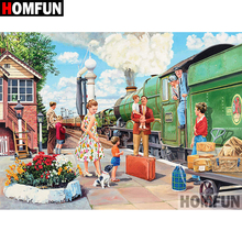 HOMFUN 5D DIY Diamond Painting Full Square/Round Drill "Train scenery" Embroidery Cross Stitch gift Home Decor Gift A08394 2024 - buy cheap