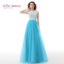 Wowbridal Girl's Lovely Long Prom Dress 2021 O-Neck Sheer Lace Strapless Button Back Chiffon Ruched Ball Gown Women Formal Dress 2024 - buy cheap