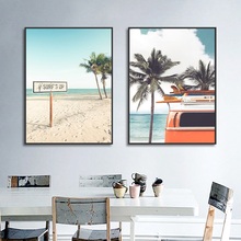 Sea Beach Landscape Posters and Prints Modern Decoration Home Canvas Painting Coconut Tree Bus Wall Art Pictures for Living Room 2024 - buy cheap