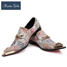 Christia Bella Birtish Style Wedding and Party Shoes for Men Brand Designer Floral Printed Dress Shoes with Gold Metal Toe Flats 2024 - buy cheap