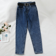 Calça jeans feminina retrô solta cintura alta, peça calça feminina casual harlan 2018 2024 - compre barato