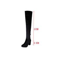 Женские модные высокие сапоги из флока, с закругленным носком, на не сужающихся книзу высоких массивных каблуках, на осень и зиму, большие размеры 34-43 2024 - купить недорого