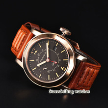 Relógio masculino 44mm para parnis, mostrador preto, aço, ouro rosê, vidro safira, movimento automático 2024 - compre barato