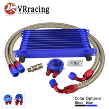 VR - UNIVERSAL 10 ROWS TRUST TYPE OIL COOLER + OIL FILTER ADAPTER +  STAINLESS STEEL BRAIDED AN10 HOSE W/PQY STICKER+BOX 2024 - buy cheap