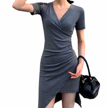 Bodycon Dress Women 2019 Summer Short Sleeve Irregular V Neck Stretchy Sexy Ladies Vestidos Elbise Robe Femme Woman Dresses 2024 - buy cheap