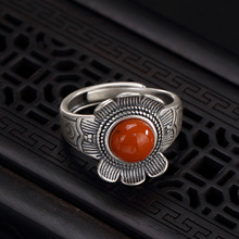 One deer silver S925 Sterling Silver Antique matte makes old inlaid red agate lady high grade matte ring wholesale 2024 - buy cheap