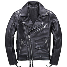 Jaqueta de couro genuíno do vintage dos homens 100% real vaca dos homens marrom preto motocicleta casacos masculino inverno quente casual outerwear 2024 - compre barato