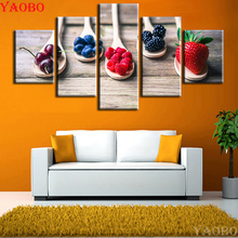 5 peças faça você mesmo pintura diamante ponto cruz de frutas imagens mosaico bordado morango cereja 5d completo quadrado broca redonda decoração do lar 2024 - compre barato