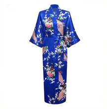Женский Атласный халат в китайском стиле, синий цвет, размеры до XXXL, халат-кимоно в японском стиле гейши, юката, пикантная ночная рубашка с цветочным рисунком 2024 - купить недорого