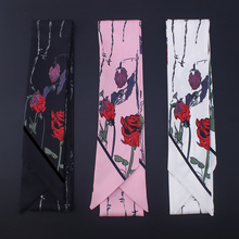 Женский шелковый шарф с принтом розы, повязка на голову с маленькими ручками и лентами, 2018 2024 - купить недорого