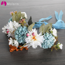 MOLANS Blue Rose Flower Crown Headbands Accessories for Bride Wedding Adjustable Ribbon Floral Wreath Headwear 2024 - compre barato