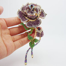 TTjewelry Vintage Purple Rose Flower Crystal Rhinestones Art Deco Brooch Pins 2024 - buy cheap