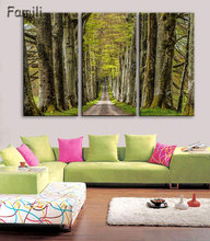 3 Panel Modern Canvas Painting Wall Art Picture Dirt Road Deciduous Forest Green Tree Foggy Spring Landscape Print Artwork Wall 2024 - buy cheap