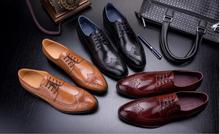 Couro genuíno Clássico de Negócios dedo apontado lace-up Marca Homens Formais Vestido Sapatos de Casamento Escritório shhoes Casuais Mens Oxford 2024 - compre barato